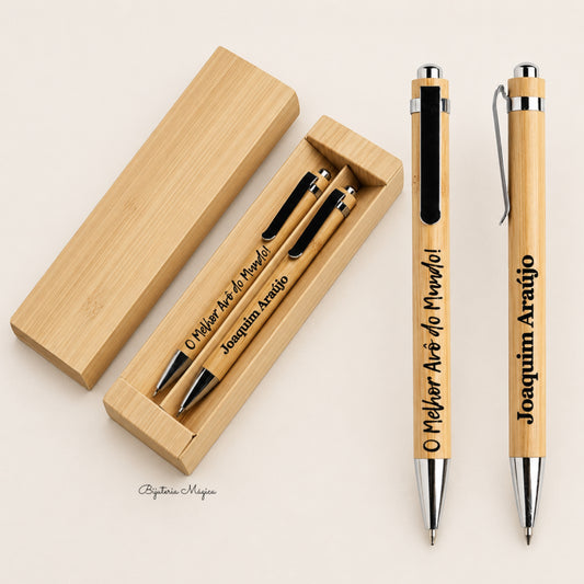 Conjunto Personalizado de Caneta e Porta-Minas em Bambu