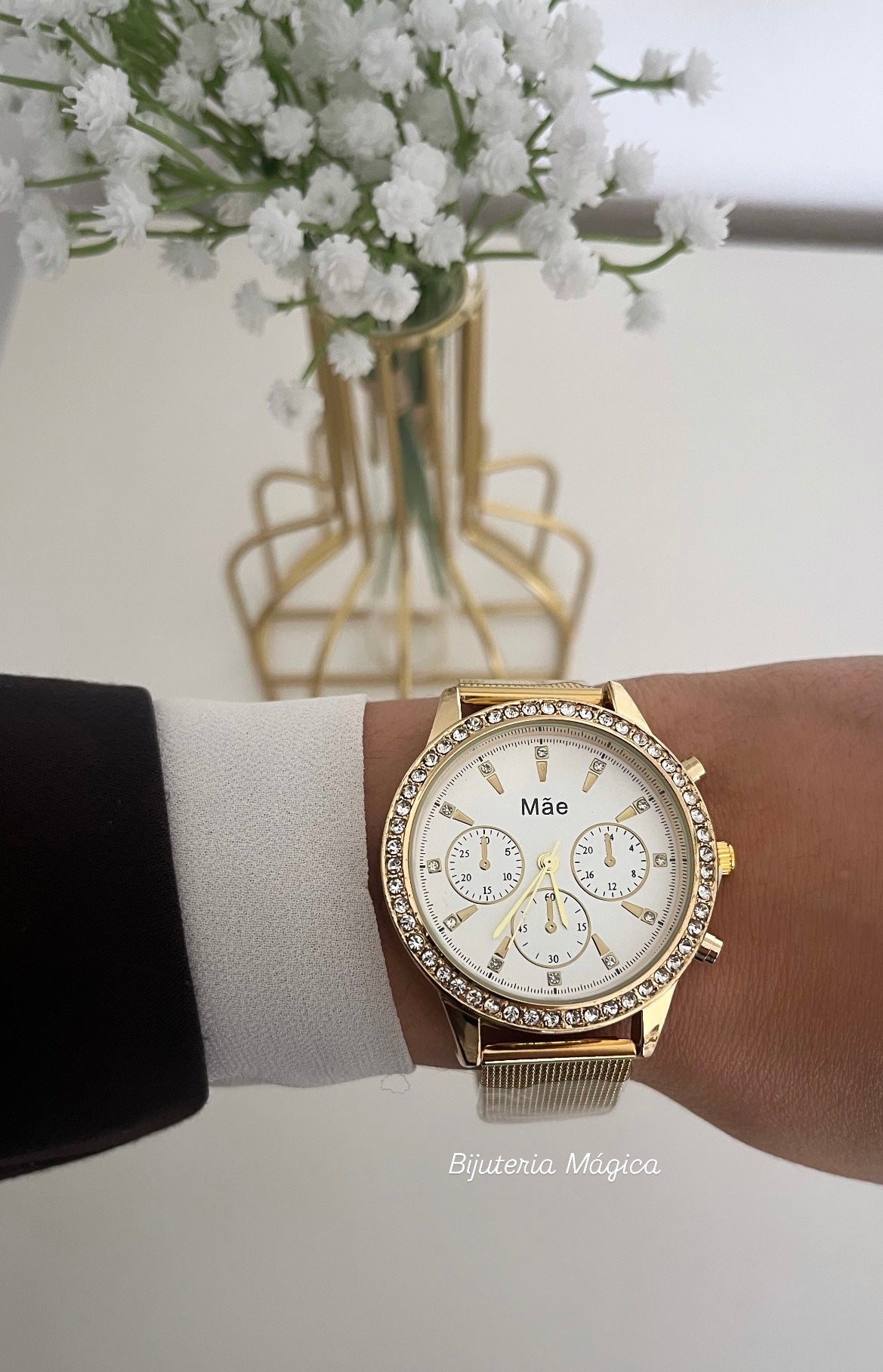 Relógio Mãe Brilho de Amor Dourado