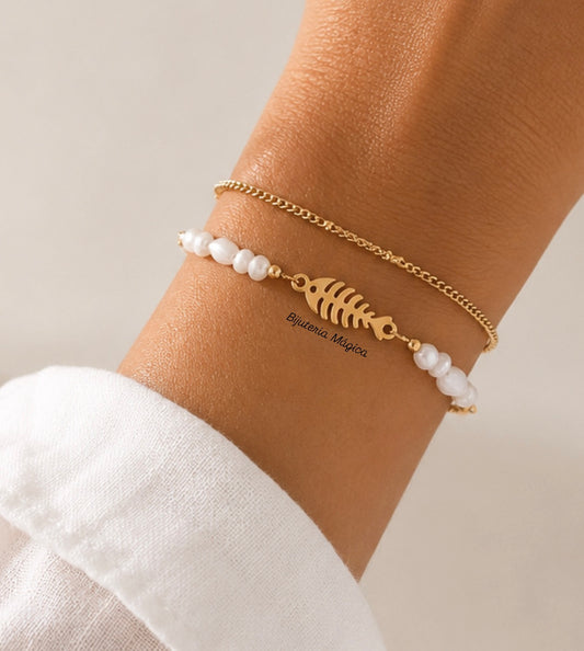 Pulseira Dupla Espinha de Peixe
