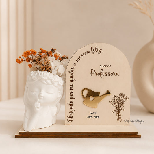 Placa Decorativa Personalizada com Vaso Floral – Professora