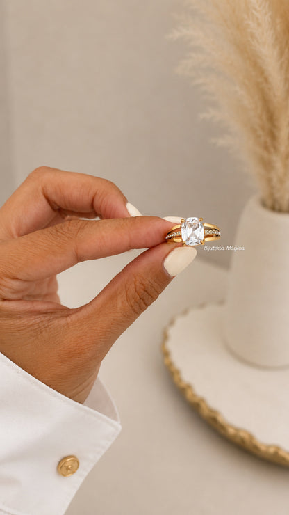 Anel Elegance Cristal em Aço