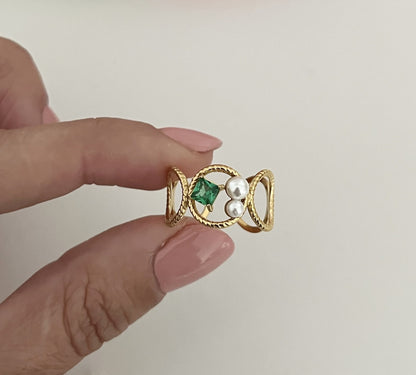 Anel Dourado Aurora Verde