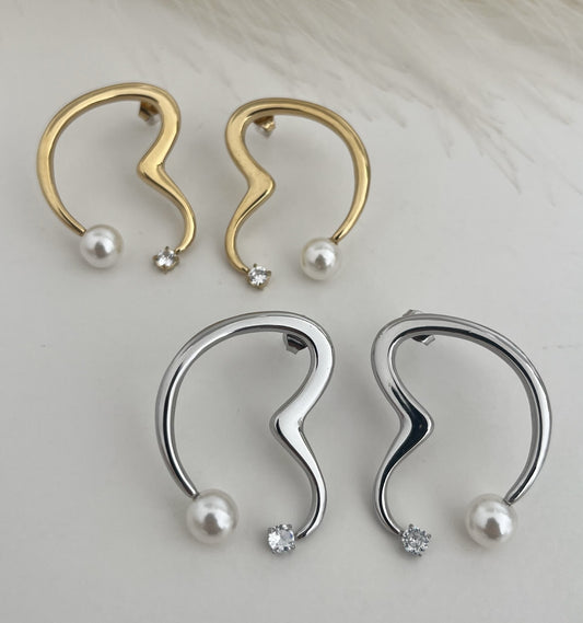 Brincos Wave Pérola & Zircónia