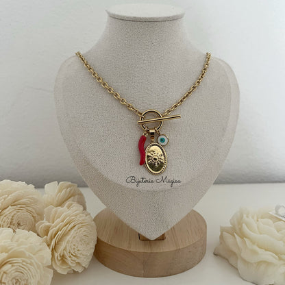 Colar Amuleto Dourado com Malagueta e Olho