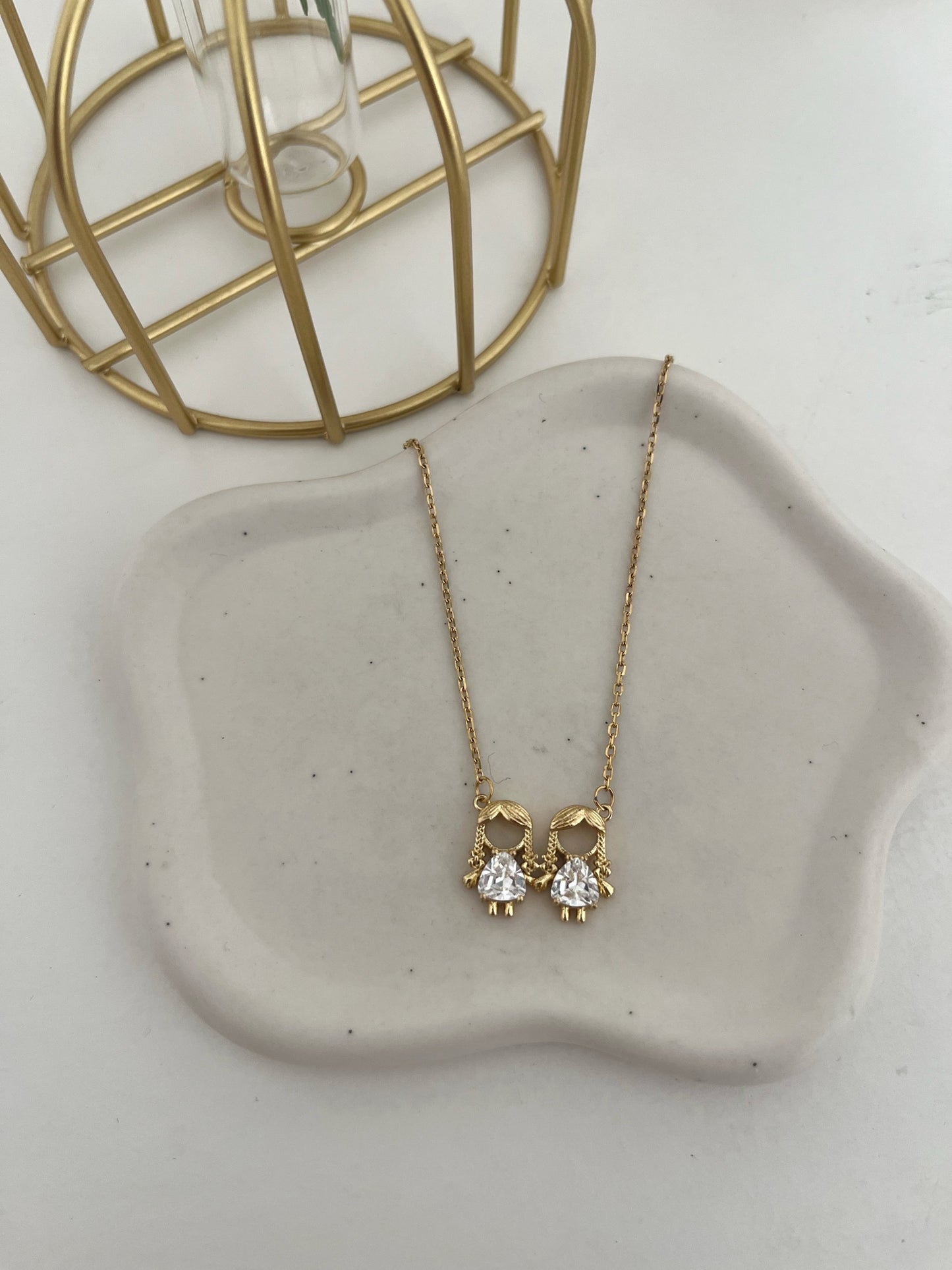 Golden Two Girls Necklace