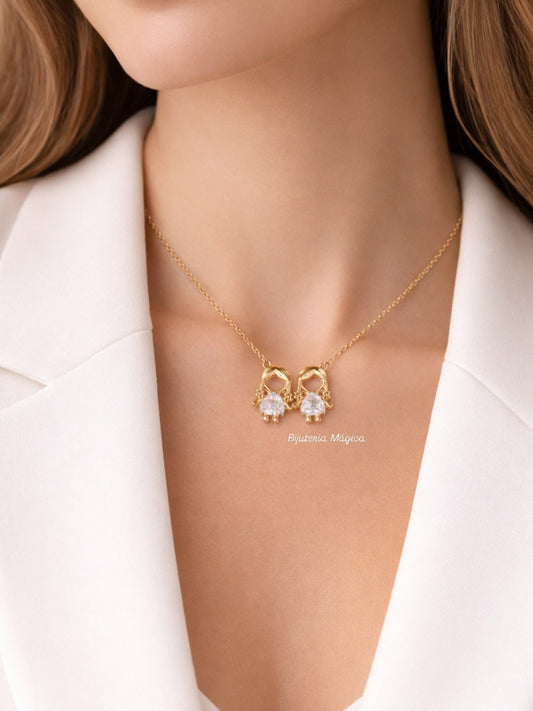 Colar Duas Meninas Dourado