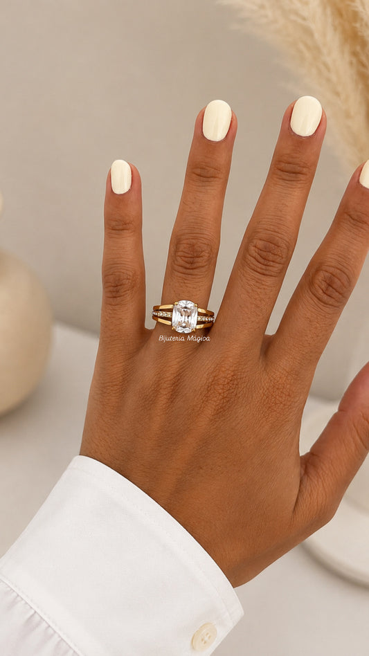 Anel Elegance Cristal em Aço