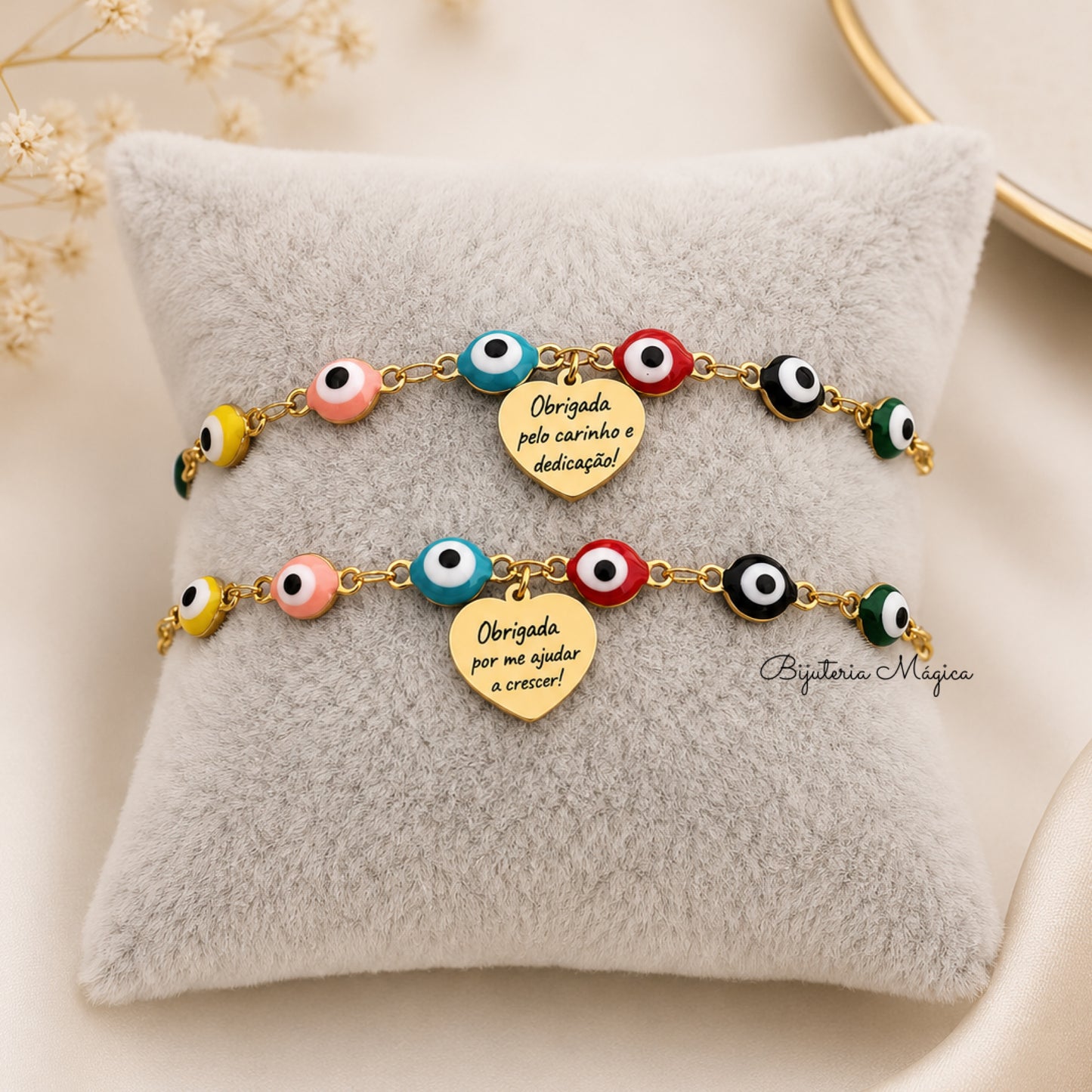 Pulseira Olho Protetor Colorida com Medalha Personalizada