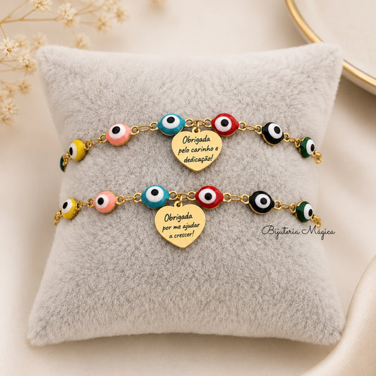 Pulseira Olho Protetor Colorida com Medalha Personalizada