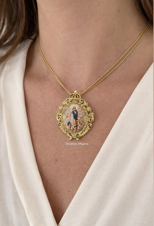 Colar Nossa Senhora (Imaculada Conceição) Vintage Dourado