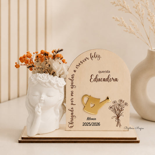 Placa Decorativa Personalizada com Vaso Floral – Educadora