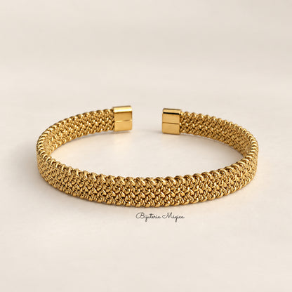Pulseira Rígida Trama Dourada