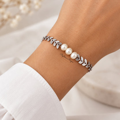 Pulseira Folhas & Pérolas