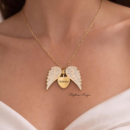 Colar Madrinha Asas de Anjo em Aço Inoxidável