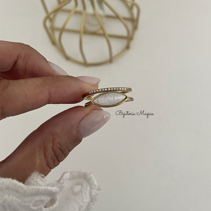 Adjustable Navette Pearl Ring