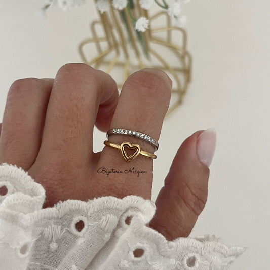 Anel Ajustável Coração Brilho