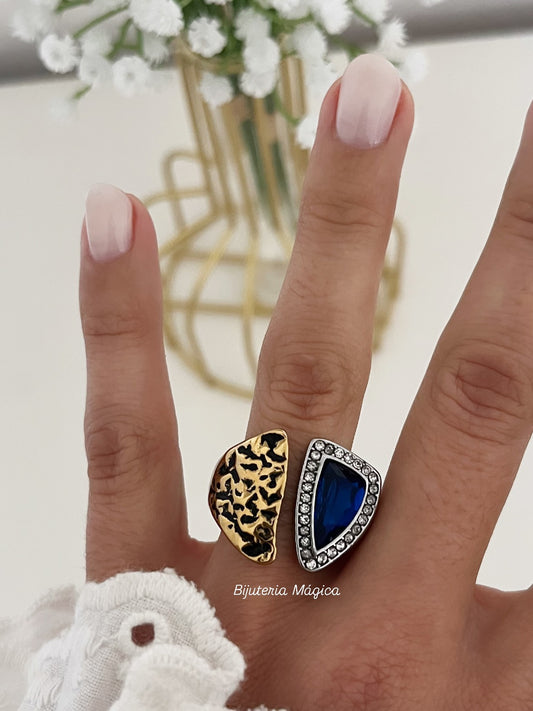 Anel Elegance Azul em Aço