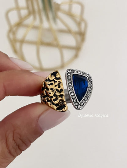 Anel Elegance Azul em Aço