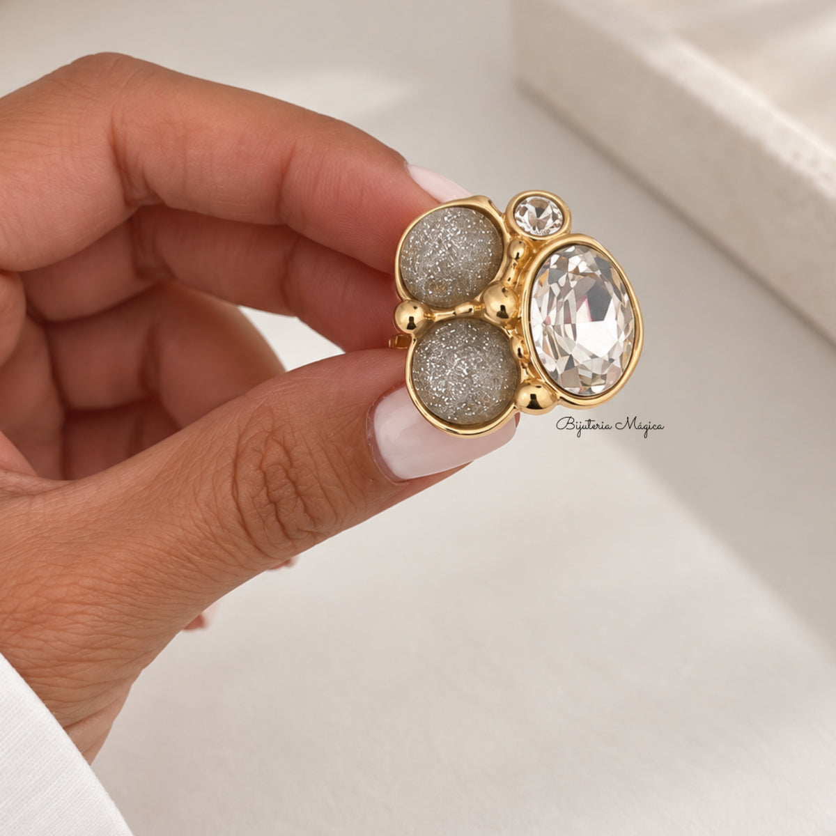 Anel Cristal Dourado