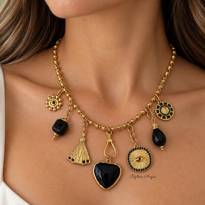 Colar Amuletos Preto & Dourado