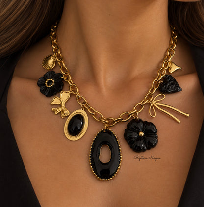 Colar Charms Preto & Dourado