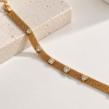 Pulseira Malha Cristal Dourada