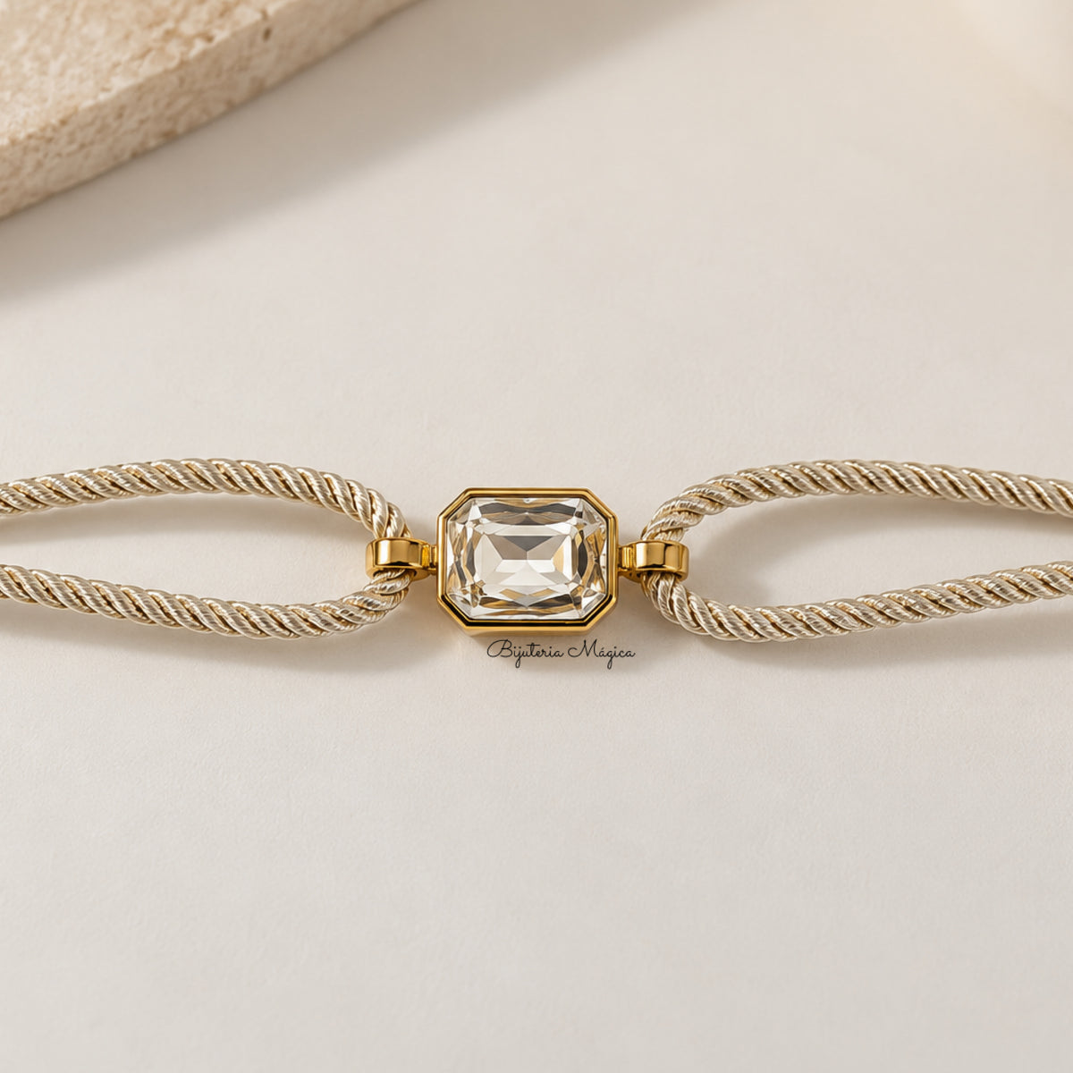 Pulseira Cristal Retangular Bicolor