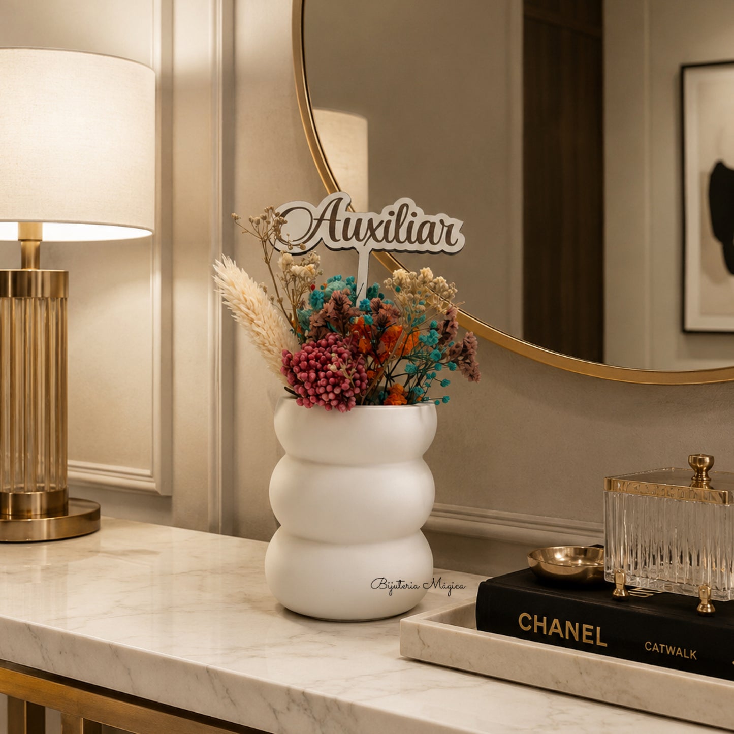 Vaso Decorativo Auxiliar com Flores Naturais