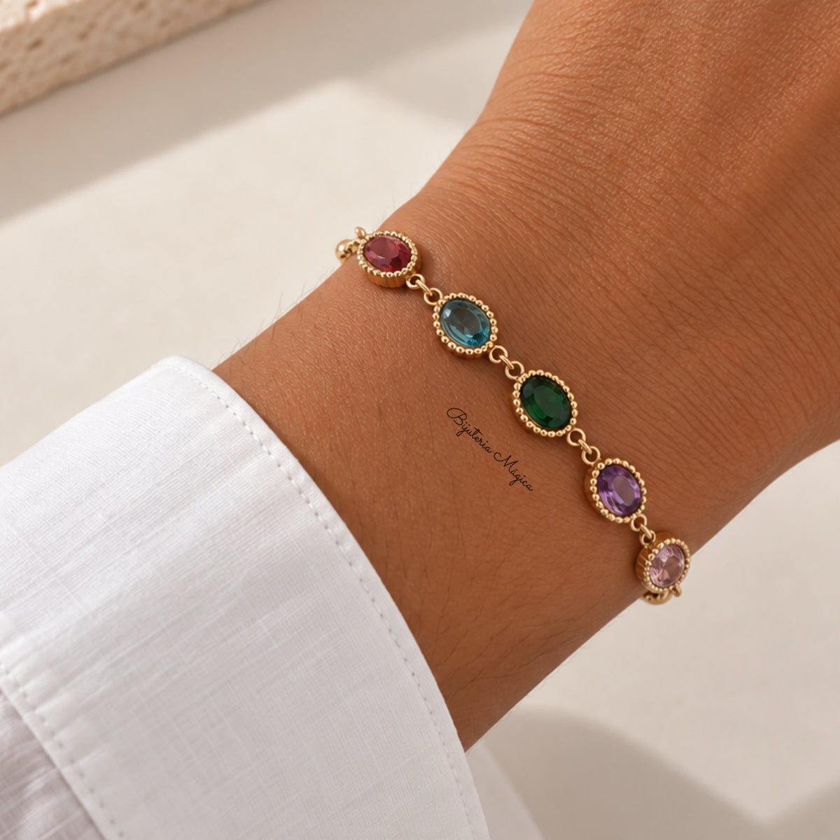 Pulseira Dourada Pedras Coloridas