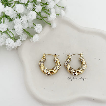 Steel Braided Hoop Earrings with Rhinestones