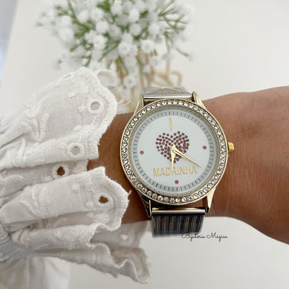 Relógio Madrinha Coração em Aço