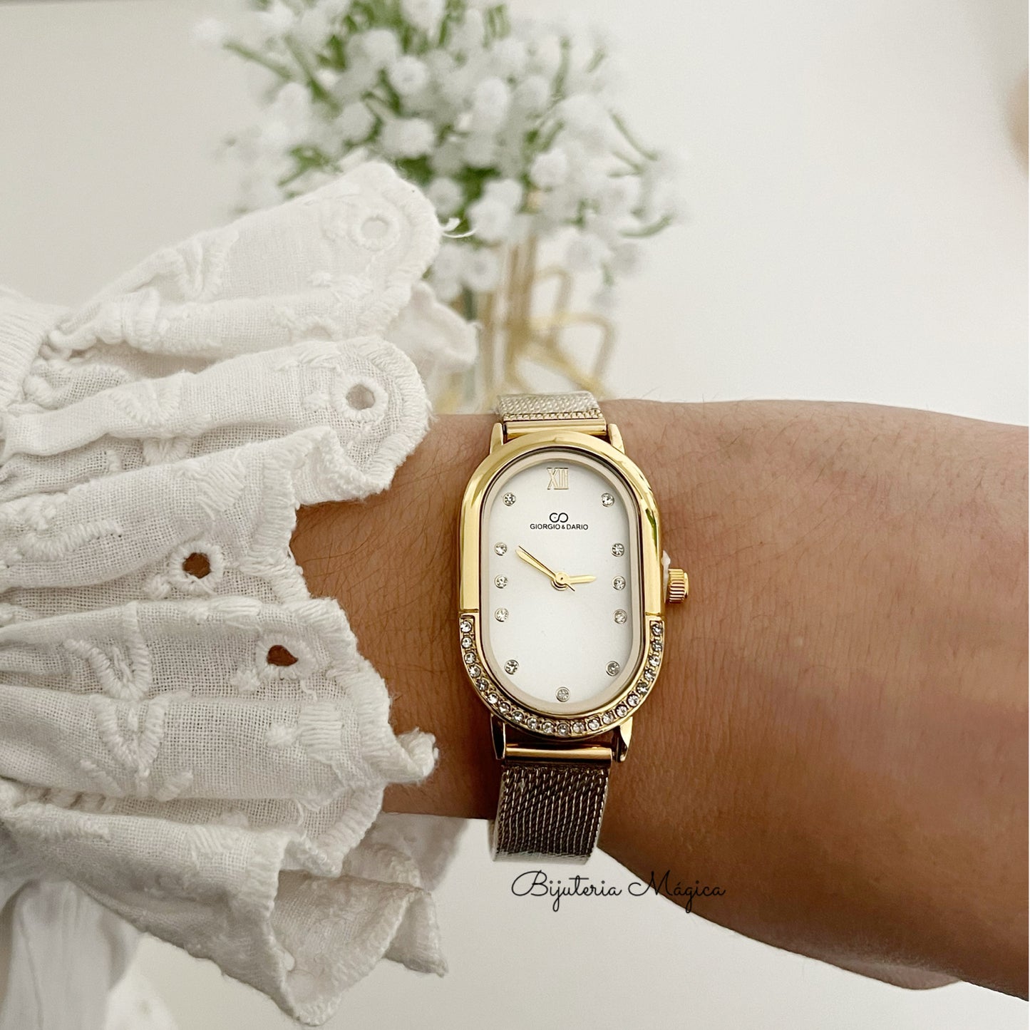Relógio Elegance Dourado em Aço – Mostrador Branco
