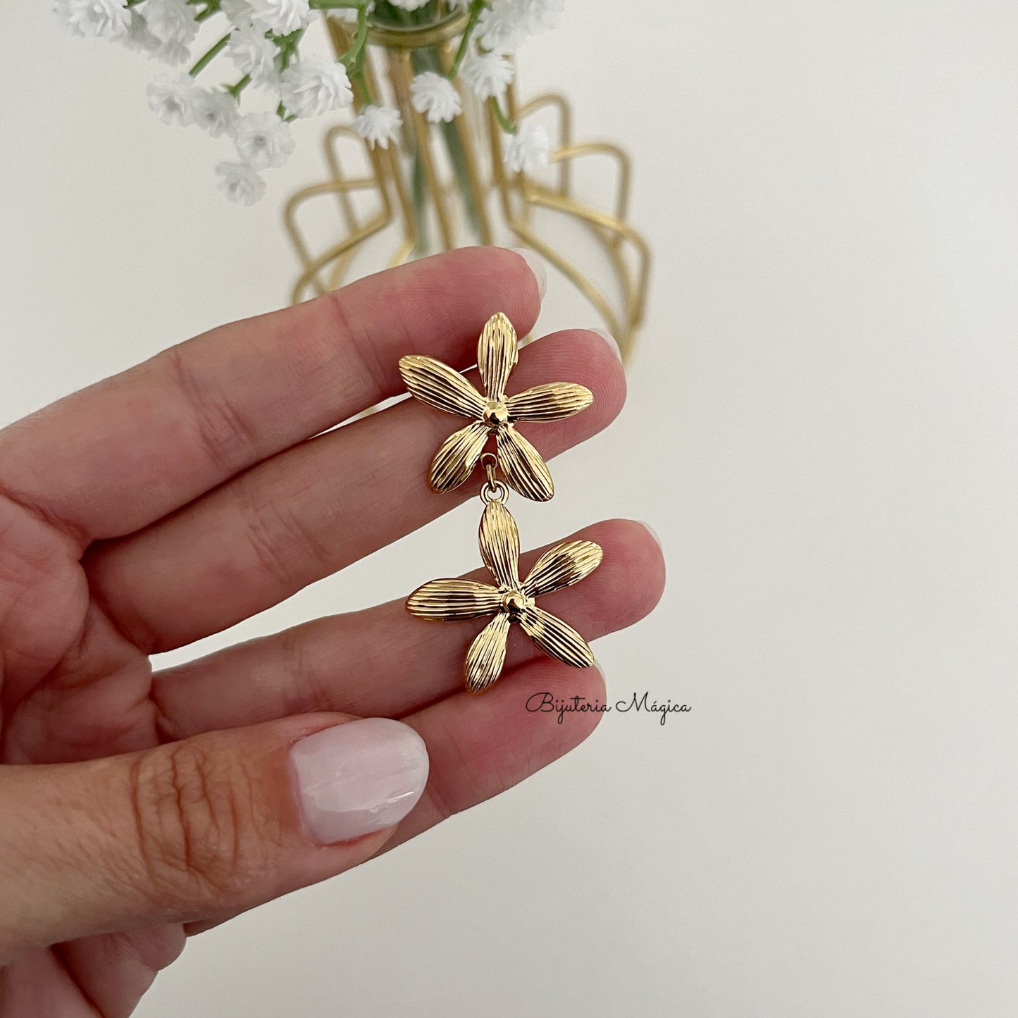 Brincos Dupla Flor em Aço