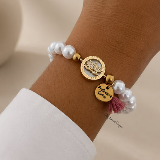 Pulseira Flor de Lótus Personalizada em Aço