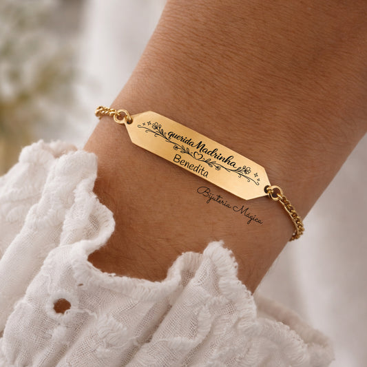 Pulseira Madrinha Personalizada em Aço Dourado