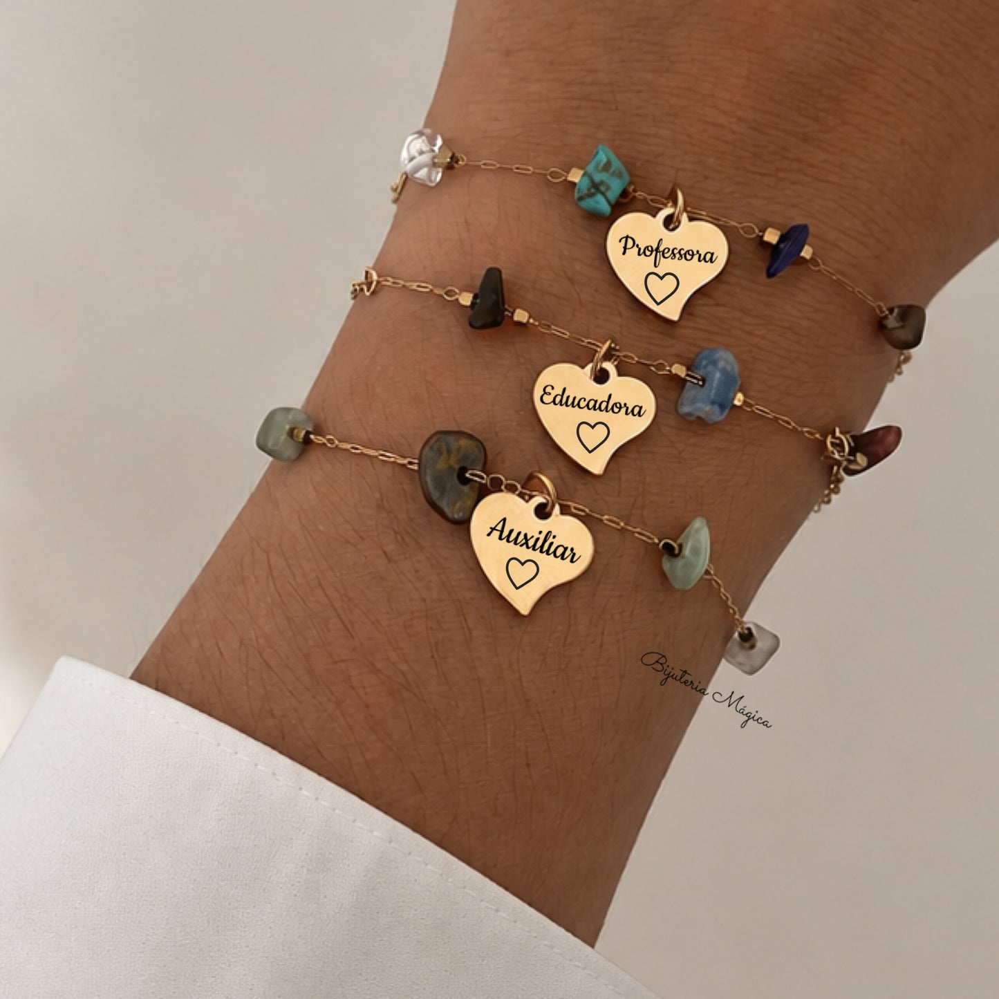 Pulseira Personalizada Coração com Pedras Naturais
