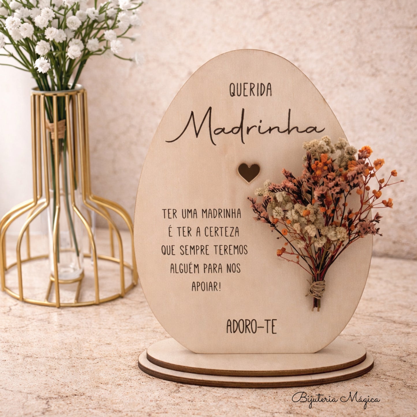 Decorative Plaque "Dear Godmother" with Natural Flowers