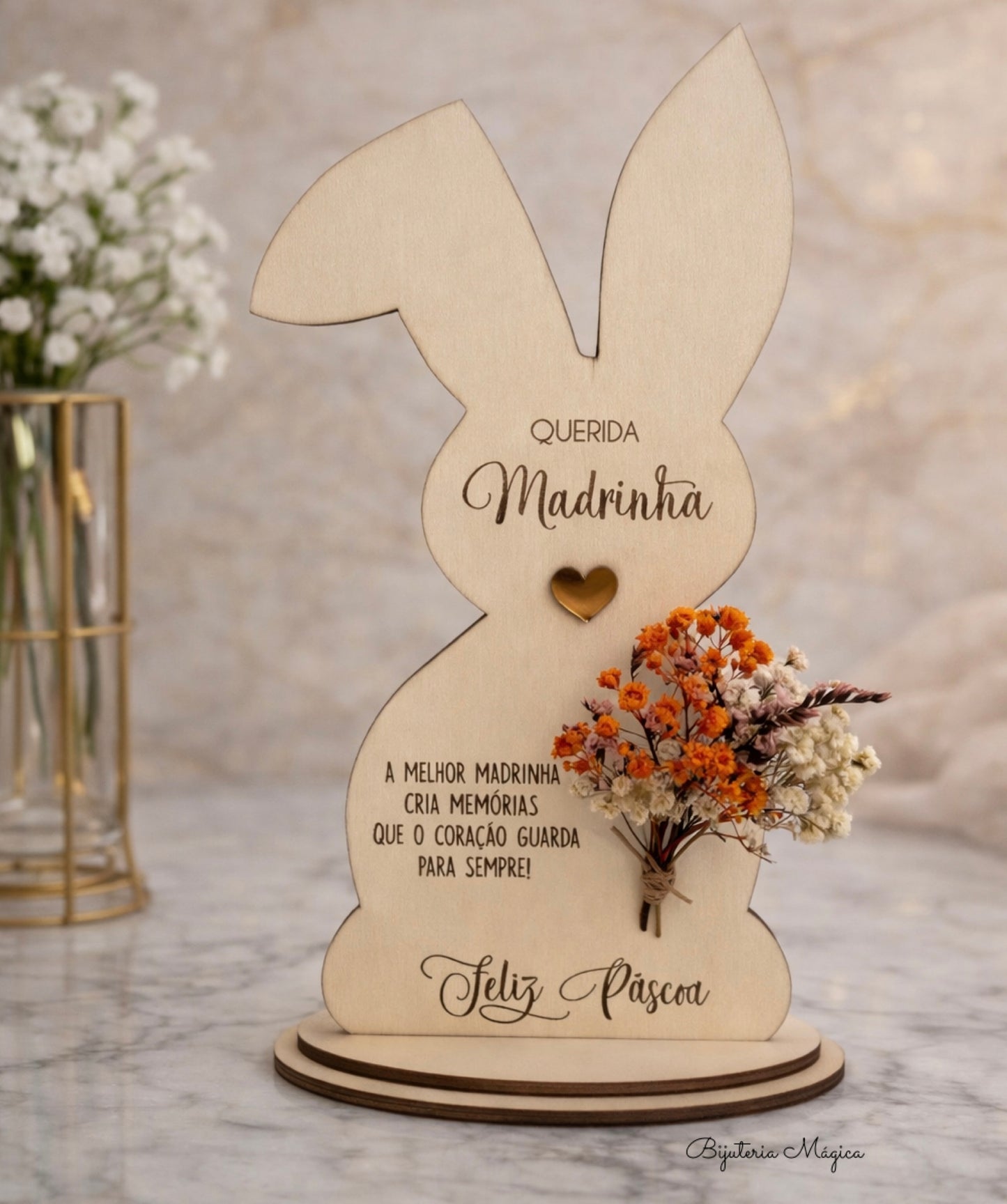 Coelho Decorativo Páscoa Madrinha com Flores Naturais