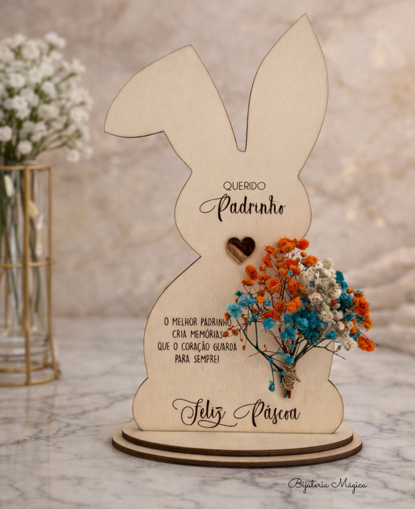 Coelho Decorativo Páscoa Padrinho com Flores Naturais