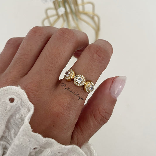 Anel Ajustável Três Brilhos Dourado em Aço