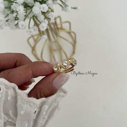 Adjustable Three Shine Golden Steel Ring