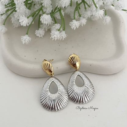Textured Teardrop Bicolor Elegance Earrings