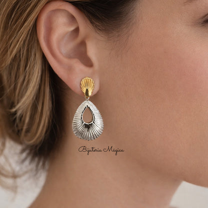 Textured Teardrop Bicolor Elegance Earrings