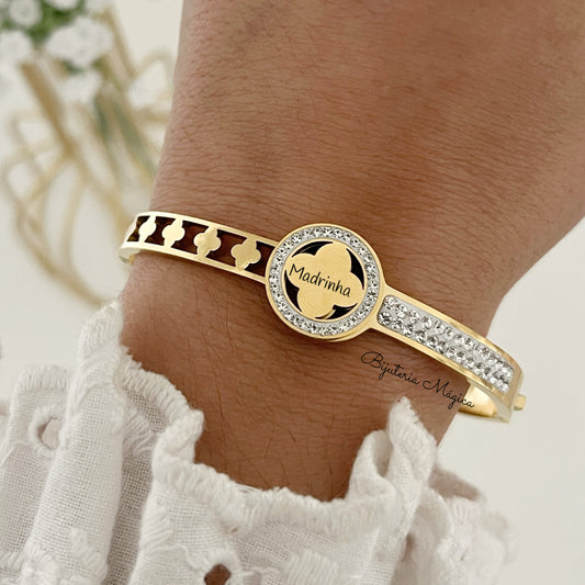 Pulseira Rígida Trevo Madrinha Dourada