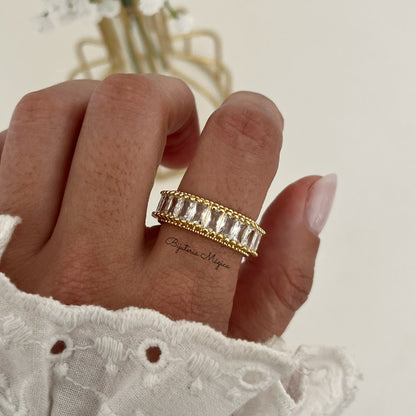 Anel Cristais Luxo Dourado Ajustável