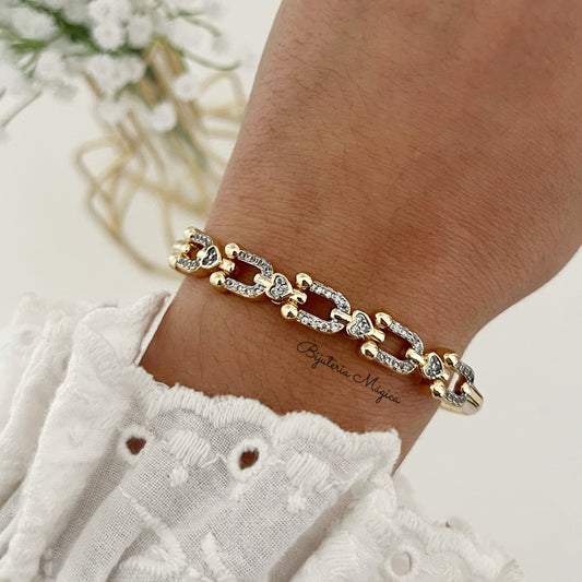 Pulseira Rígida Elos & Corações Brilho