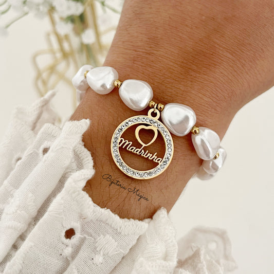Pulseira Pérolas Madrinha com Pingente