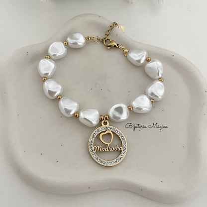 Pulseira Pérolas Madrinha com Pingente
