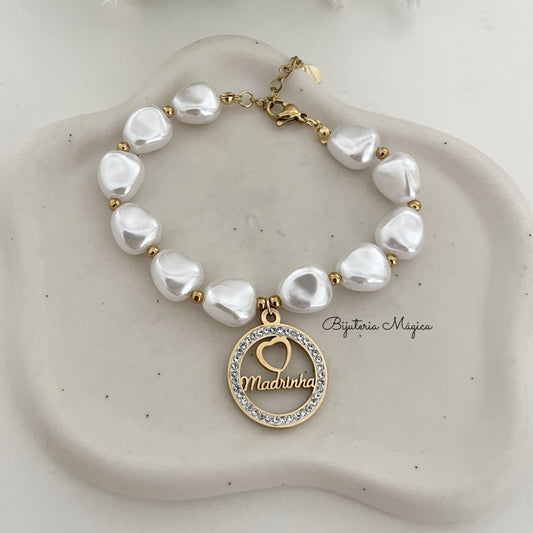 Pulseira Pérolas Madrinha com Pingente