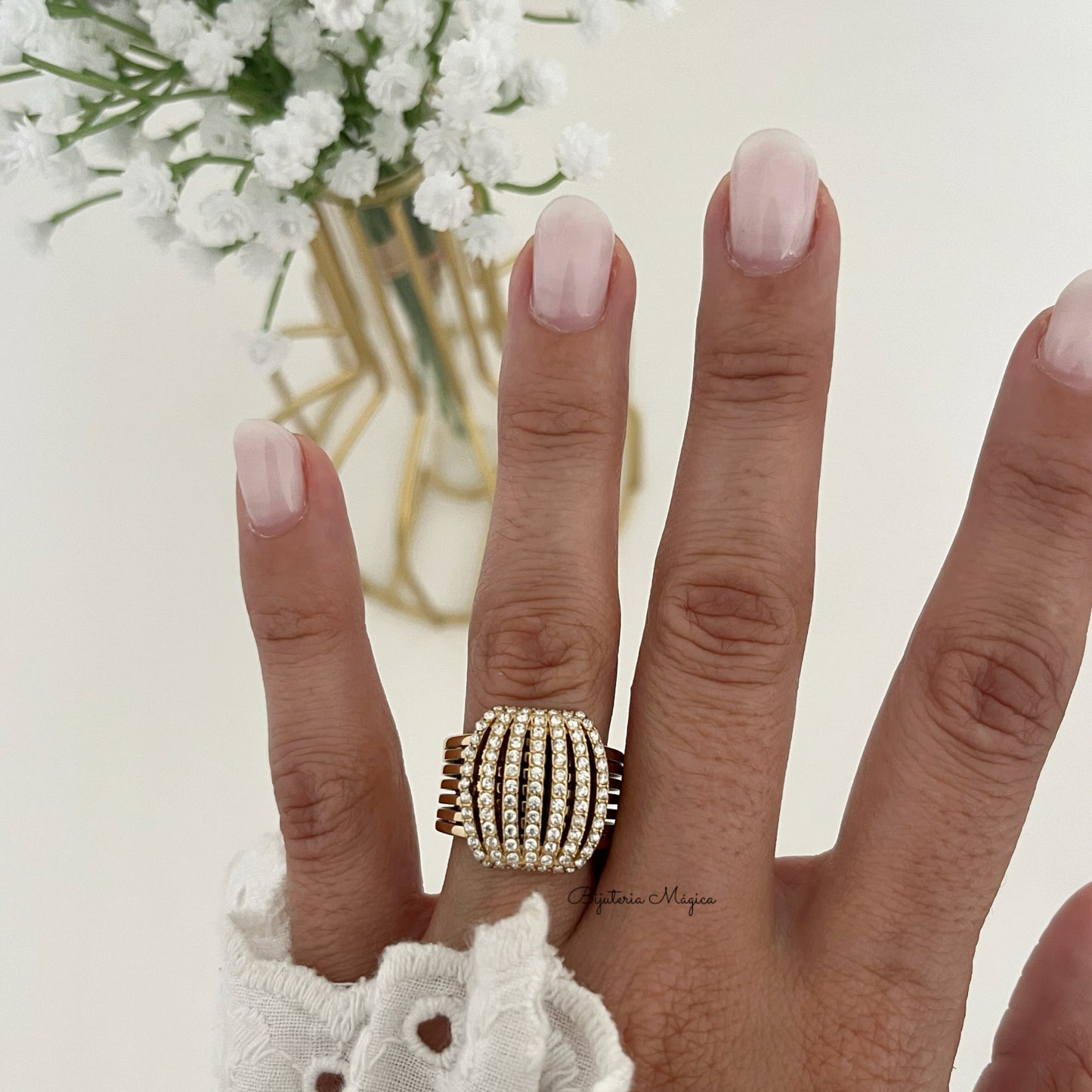 Oval Studded Luxury Ring in Stainless Steel